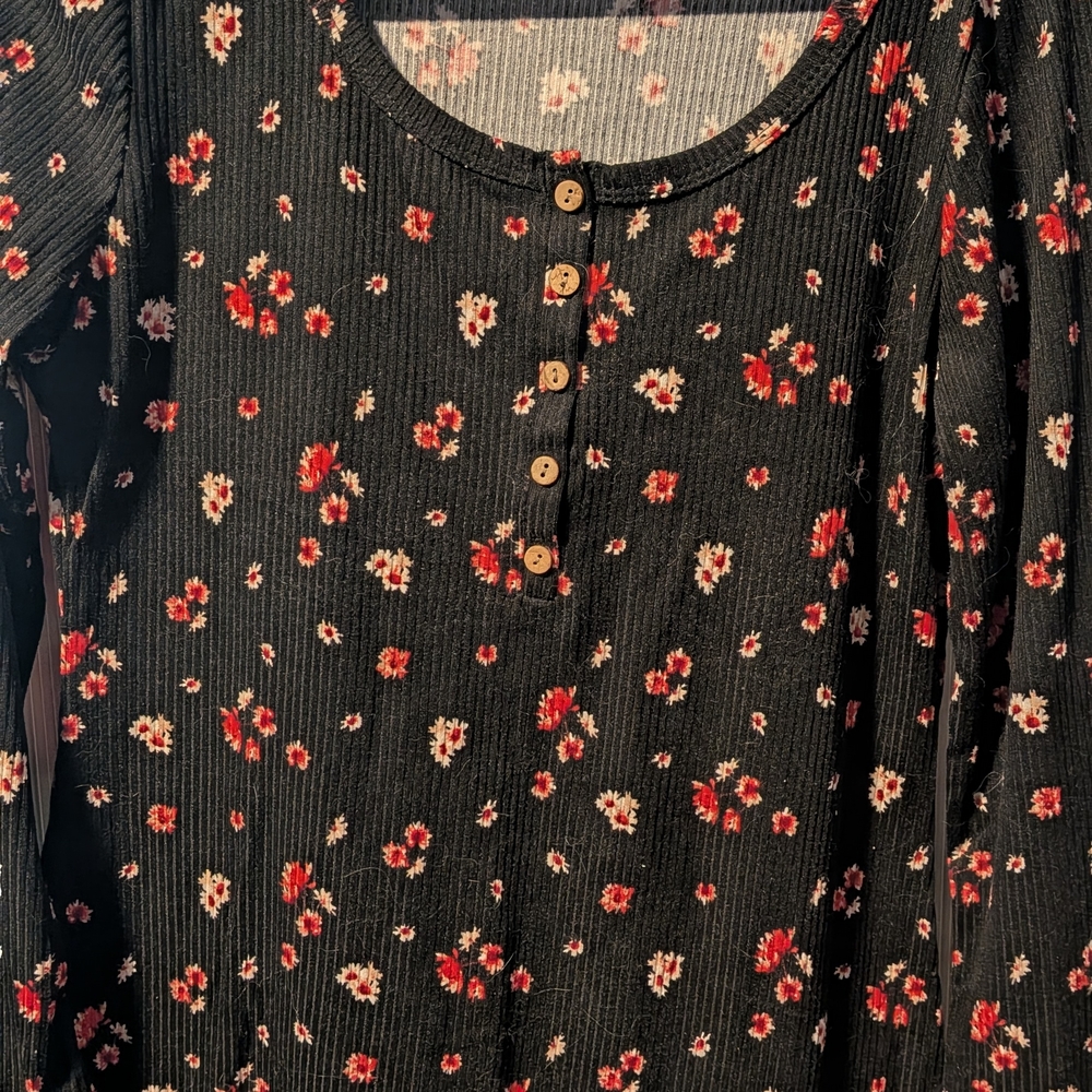Pulse Black Floral Long Sleeve Top